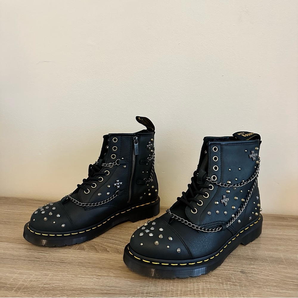 Dr. Martens 1460 studded chain leather lace up combat boots